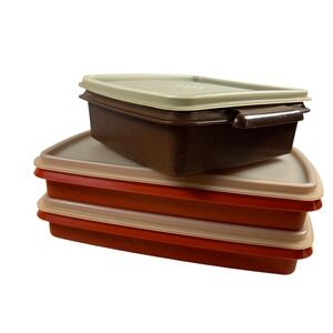 Vintage Tupperware Set Burnt Orange Brown‎ Bacon Deli Meat Keepers 3pc 794 1242